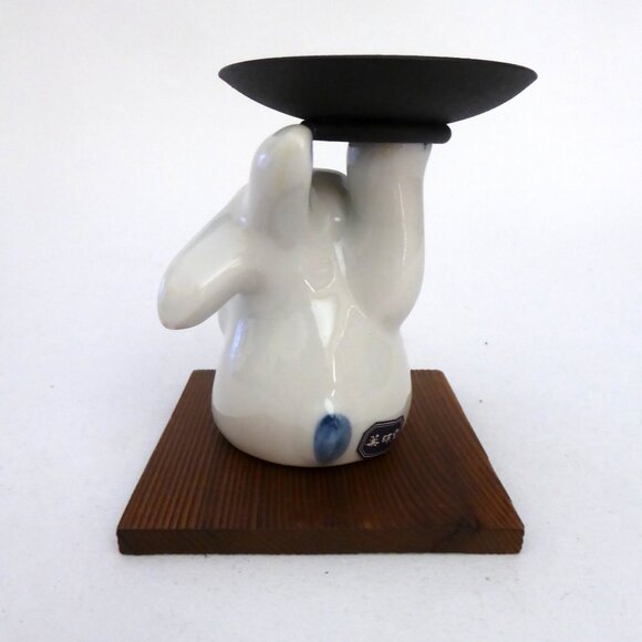 JAPAN JAPANESE CERAMIC BUNNY RABBIT TEA LIGHT CANDLE HOLDER STAND (NEW) - Picture 9 of 11